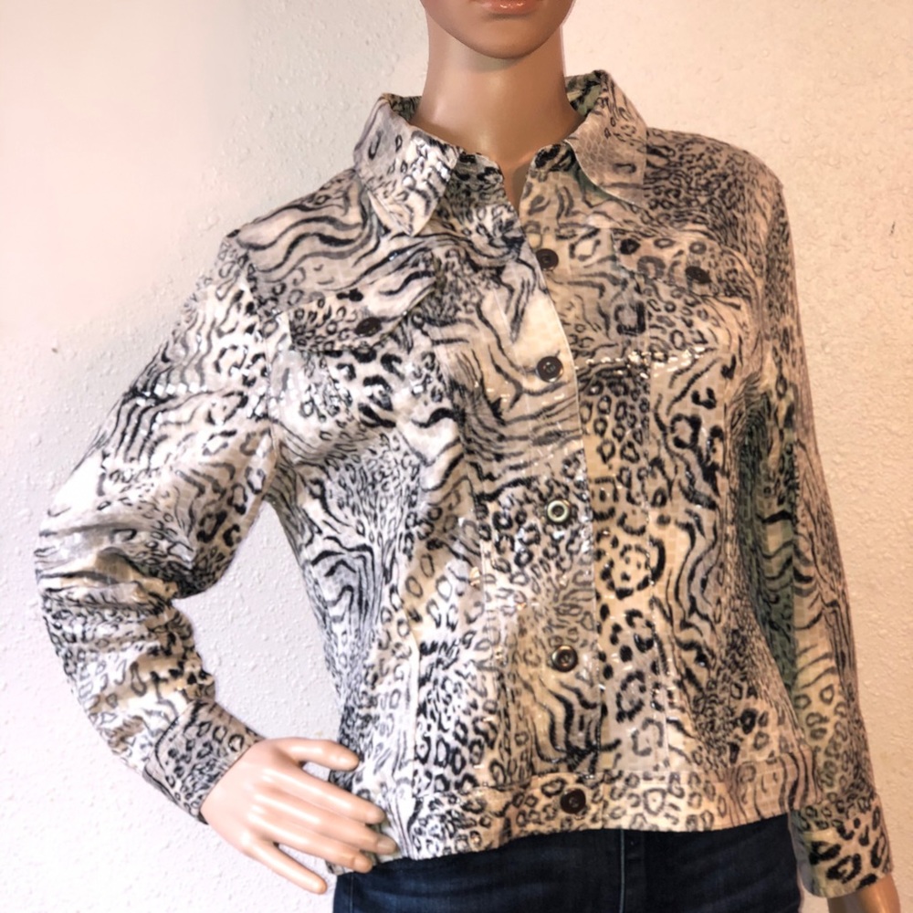 Vintage Ruby Rd Leopard Print Blouse Button Petite